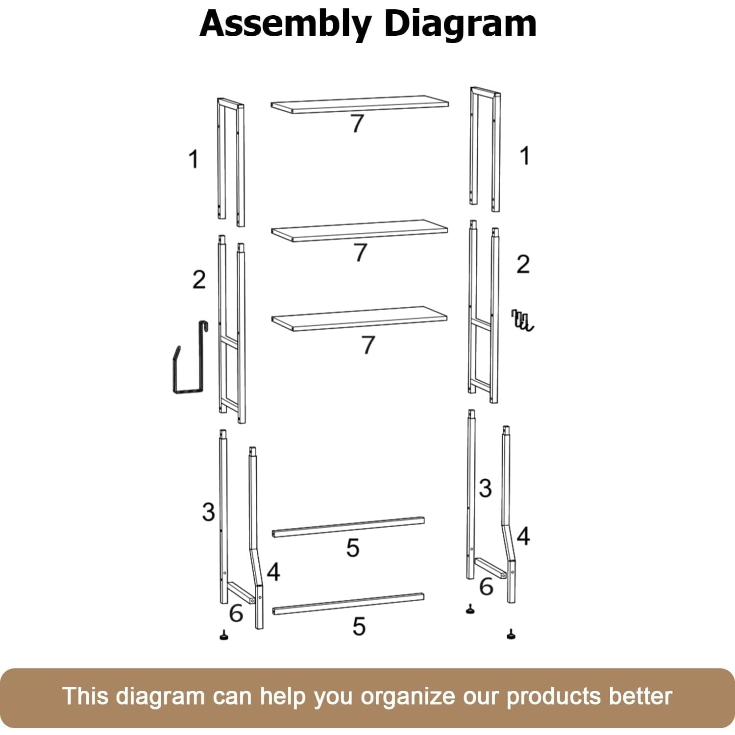 Over The Toilet Storage Shelf, 3-Tier Bathroom Organizer with Toilet Paper Holder and 3 Hooks, Freestanding Shelving for Restroom, Laundry, - Image 5