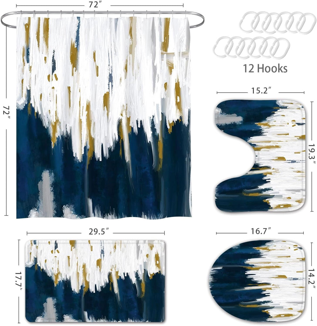 Zrodlmo Abstract Blue Ombre Fabric Shower Curtain and Rug Sets, 16pc Modern Bathroom Curtain Sets, 72" x 72", Blue - Image 4