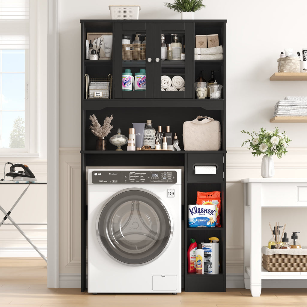 The Toilet Storage Cabinet with Toilet Paper Holder Stand, Above Toilet Organizer with Glass Doors, Behind Toilet She... - Image 2