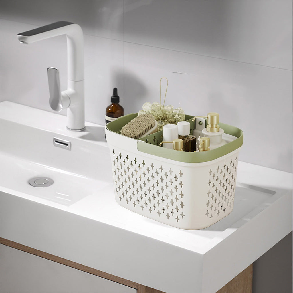 Organizer Bathroom Caddy Handheld Bath Storage Large Capacity Hollow Drain Partition Adjustable Handle College Dorm 1pc - Image 5
