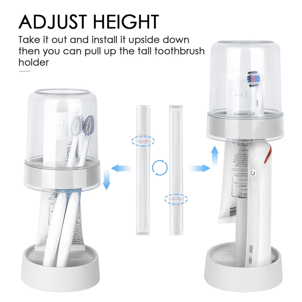 DODAMOUR Height Adjustable Toothbrush Holder for Bathroom, Toothbrush Holder Stand with Tooth Brush Cup, Compatible with Conventional, Elect - Image 5