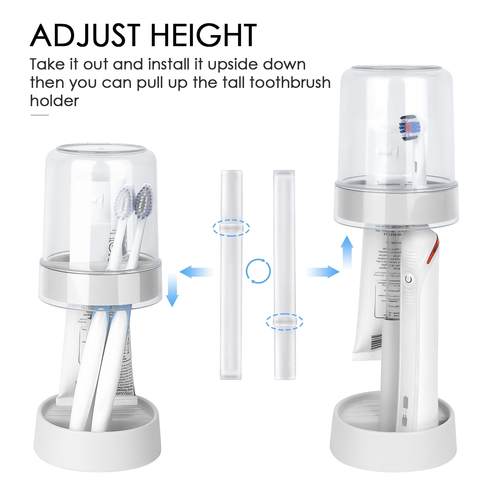 DODAMOUR Height Adjustable Toothbrush Holder for Bathroom, Toothbrush Holder Stand with Tooth Brush Cup, Compatible with Conventional, Elect - Image 5