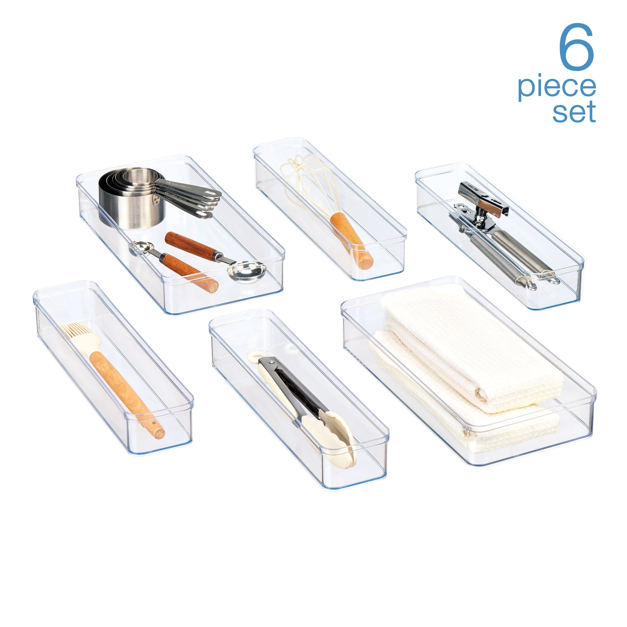 6-Piece Clear Plastic Drawer Storage Organizer Set, Kitchen, Desk and Bathroom Drawer Organizer Bins for Home Organiz... - Image 2