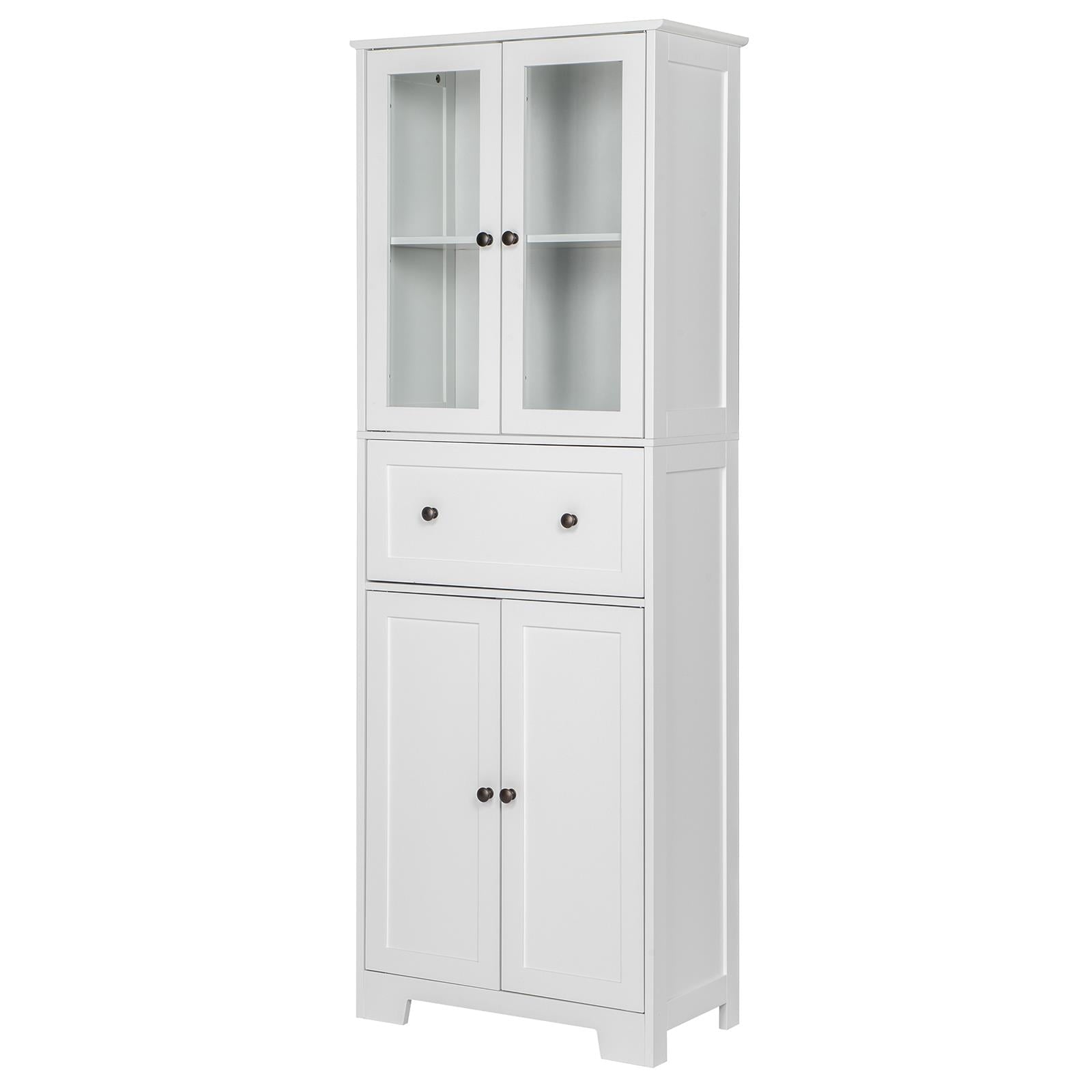 Bathroom Cabinet with 4 Doors 1 Drawer, Large Storage Organizer w/ 2 Adjustable Shelves for Office Living Room, White - Image 4