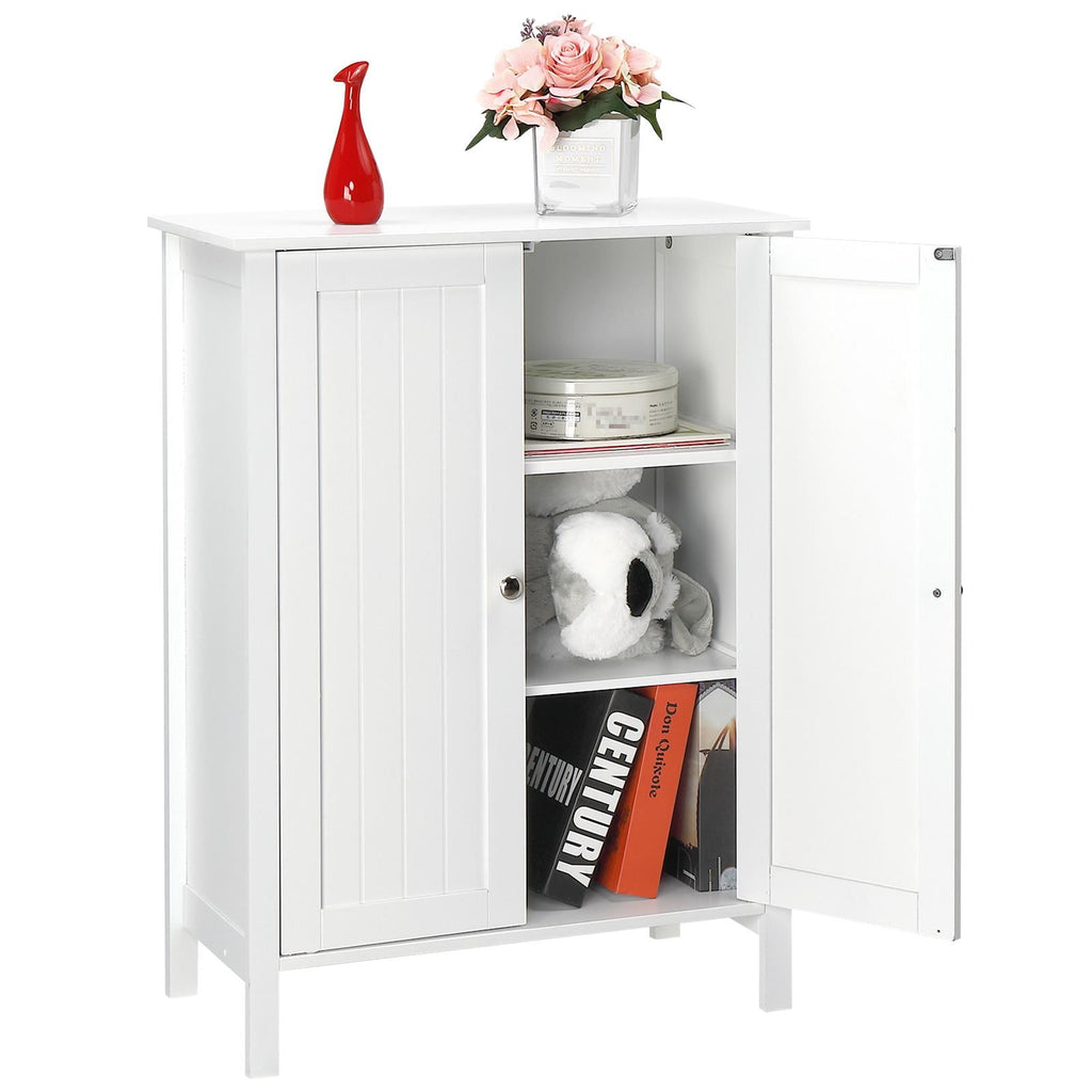 Zimtown Freestanding Bathroom Cabinet, Wooden Storage Cupboard with Double Doors, White Finish - Image 3