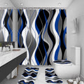 4Pcs Blue Shower Curtain Sets with Non-Slip Rugs, Toilet Lid Cover and Bath Mat, Black and Gray Bathroom Decor Set Ac...