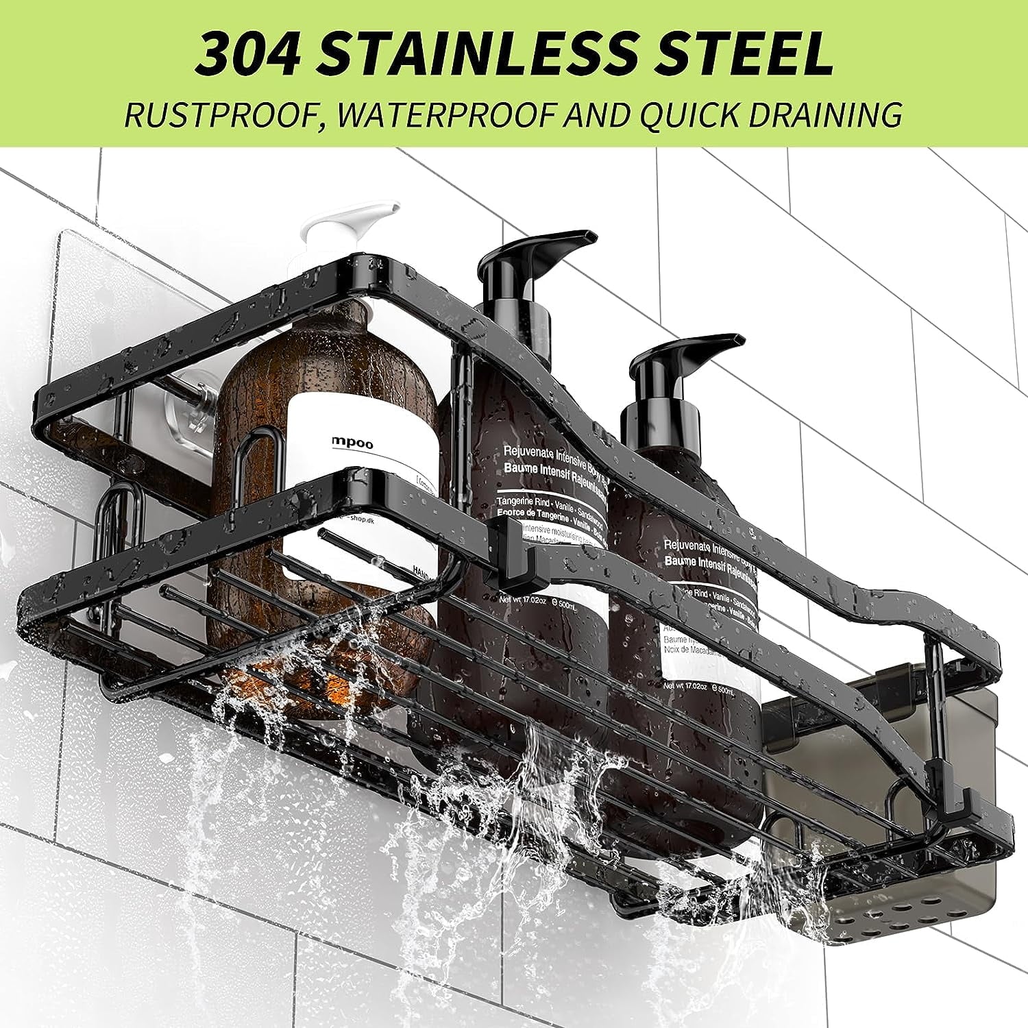 Bathroom Shower Caddy , 3 Pack Stainless Steel Adhesive Shelves with Hooks, Toothpaste & Soap Holder, No Drilling Rus... - Image 5