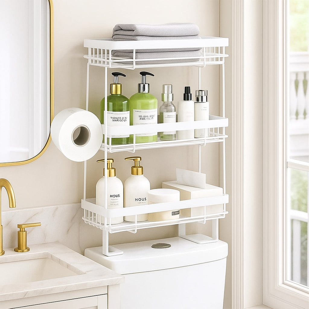 YOYTOO Over the Toilet Storage Shelf, 3 Tier Freestanding Bathroom Caddy Organizer Behind Toilet Stand Shelves Towel Rack with Toilet Paper - Image 6