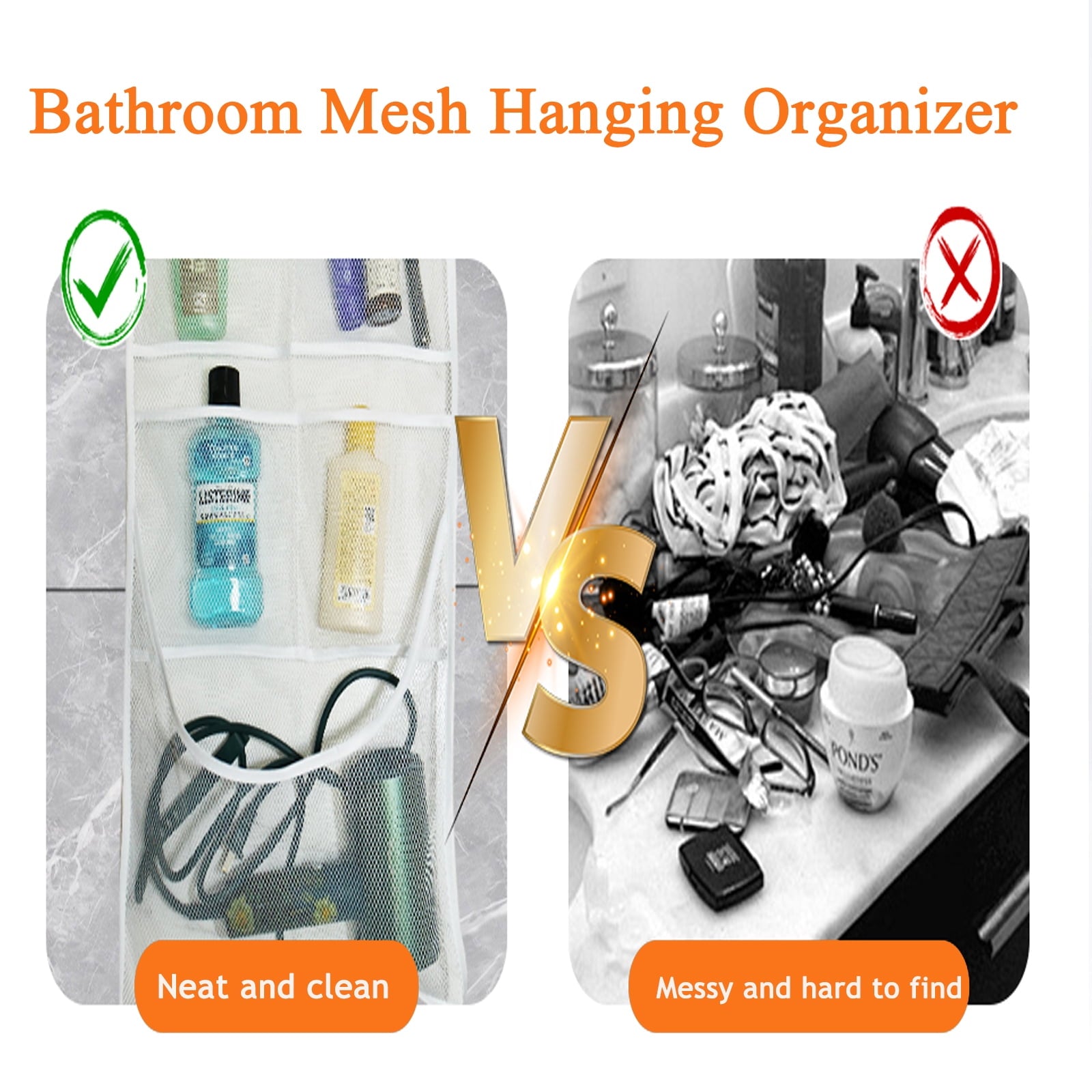 EMLTHORY 2Ppack Mesh Shower Caddy Hanging Organizer,Shower Curtain Liner Pockets Hanging Shower Organizer with Pockets Quick Dry Cruise RV C - Image 4