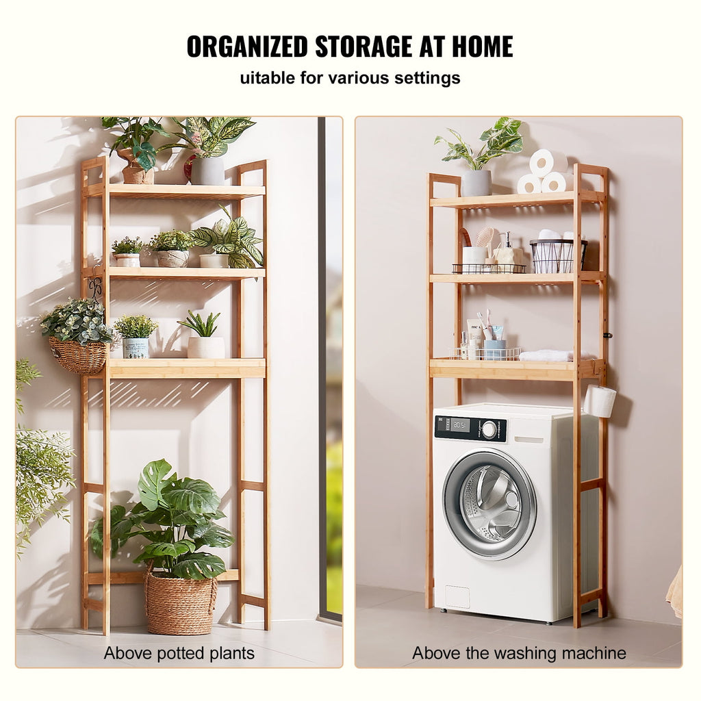 Organizer, 3-Level Bamboo Shelf with Adjustable Heights, Includes 3 Hooks, Freestanding Assembly for Bathroom and Lau... - Image 4