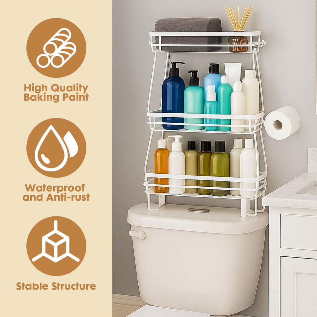 YOYTOO Over the Toilet Storage Shelf, 3 Tier Freestanding Bathroom Caddy Organizer Behind Toilet Stand Shelves Towel Rack with Toilet Paper - Image 2