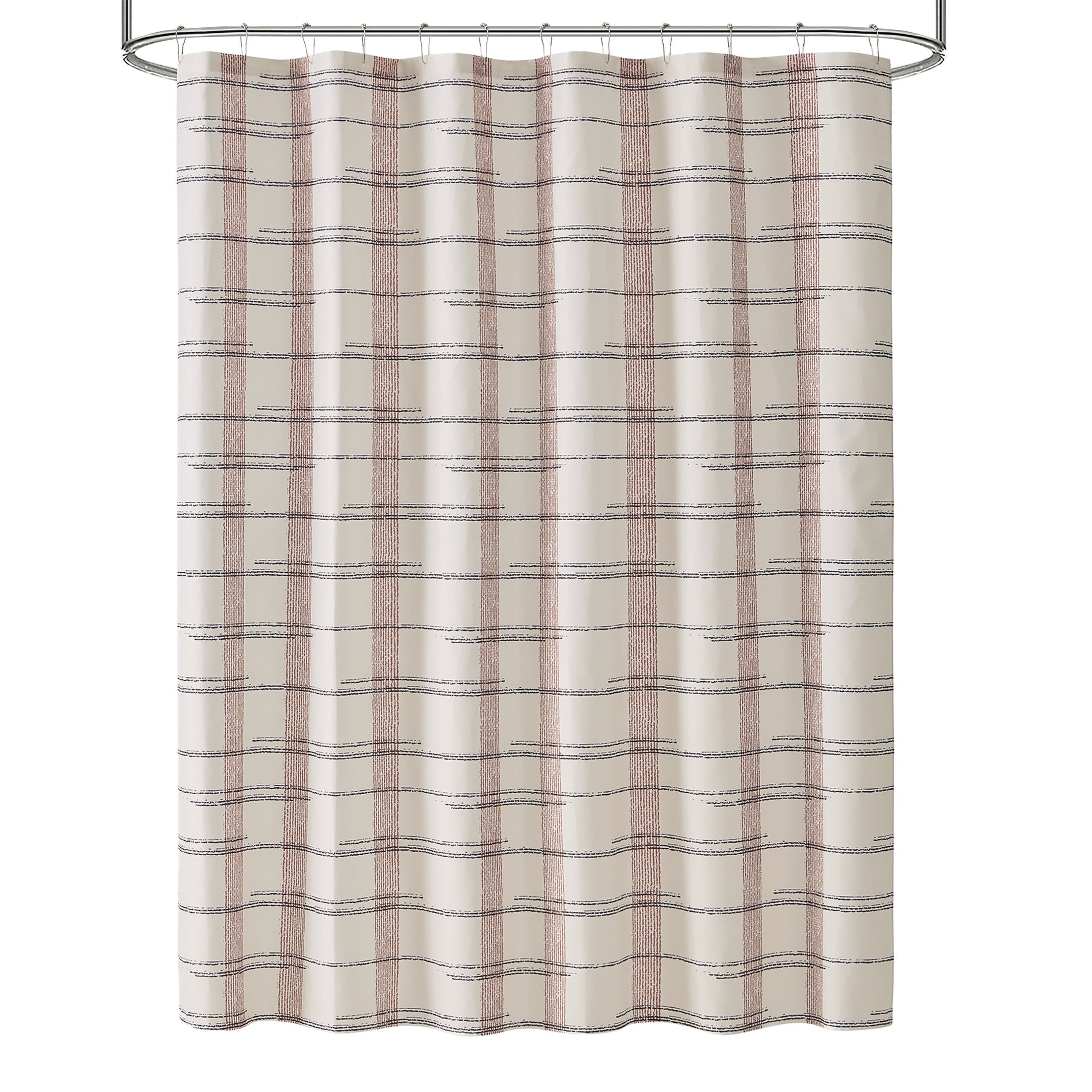 Red Plaid Shower Curtain Set – 16-Piece Bathroom Set with Hooks, Bath Rug, Soap Pump & Tray – Red Canyon, Machine Was... - Image 2