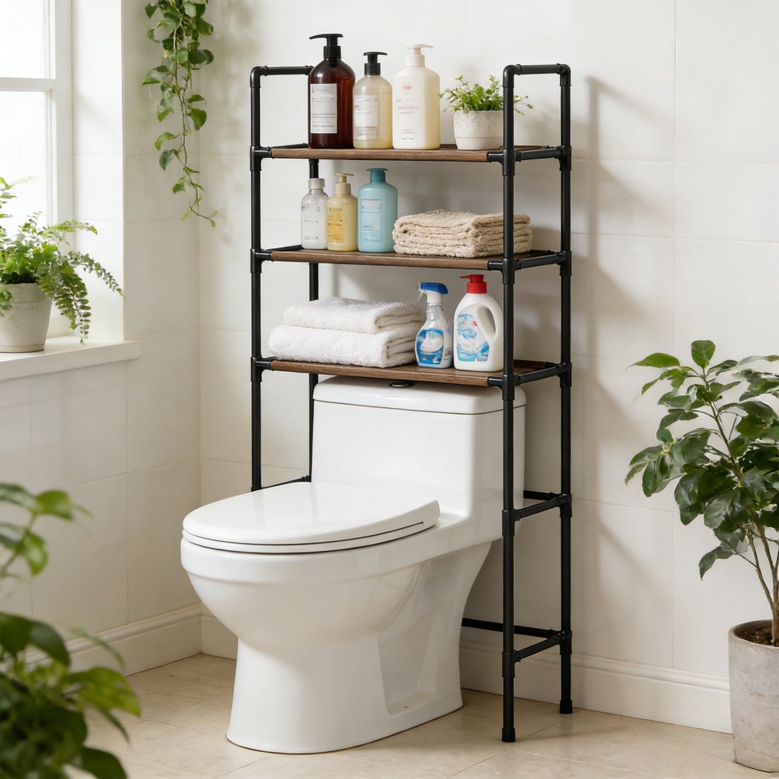 The Toilet Storage Rack No Drill Bathroom Organizer 3 Tier Shelf Unit for Toiletries and Bath Essentials, Space Savin... - Image 5