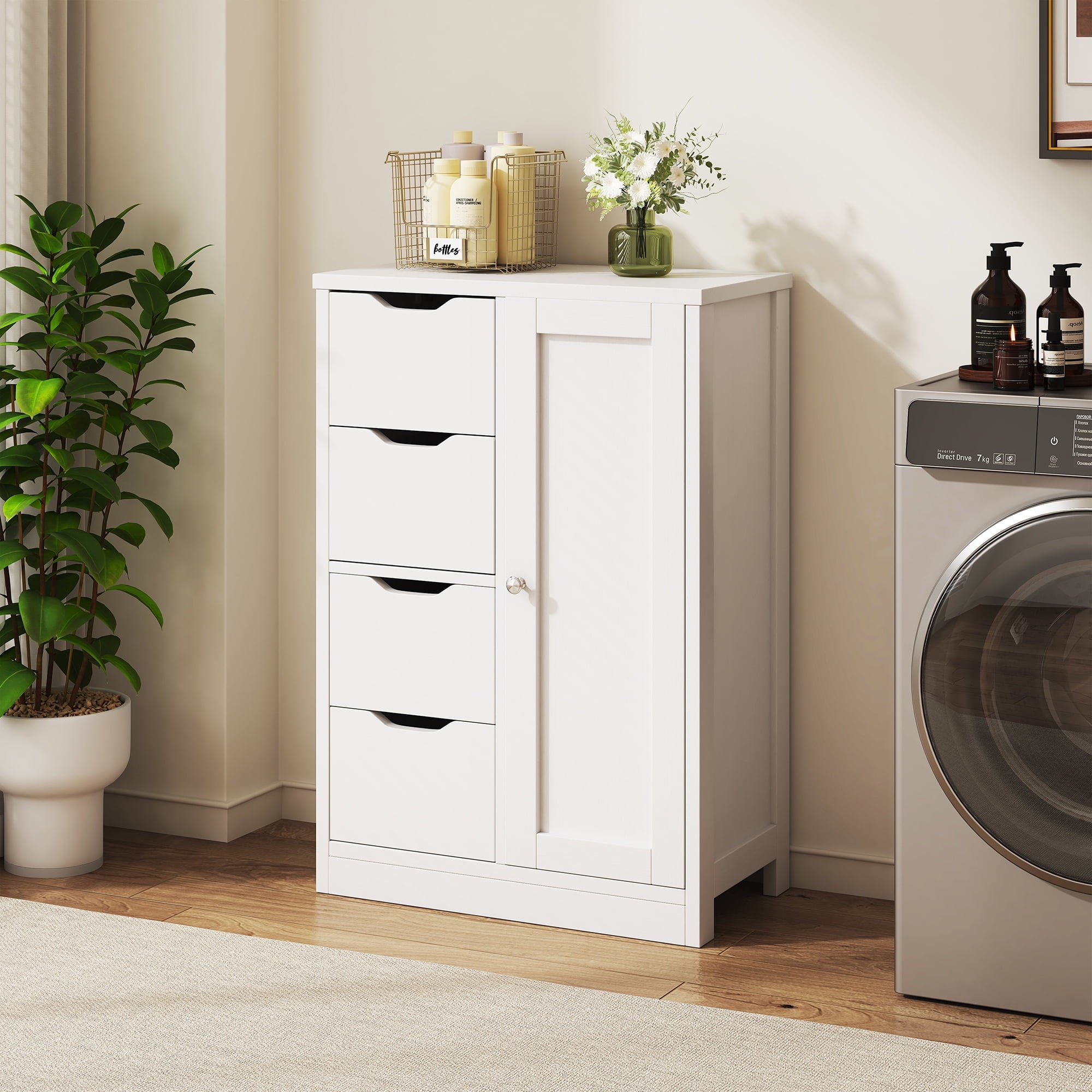 Bathroom Floor Cabinet Storage Organizer Freestanding Wooden Cupboard with Door Drawers Adjustable Shelf for Small Sp... - Image 6