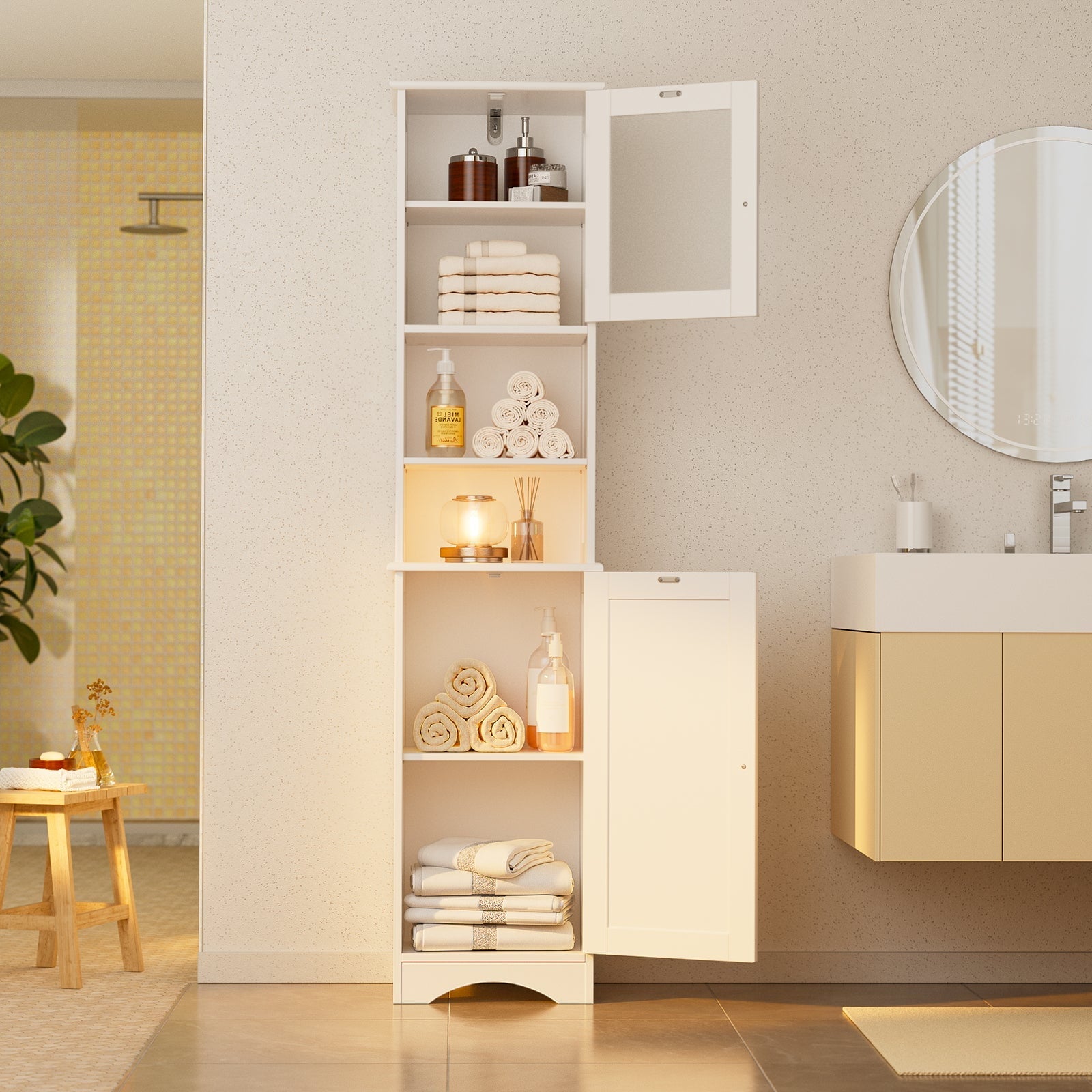 Aiho 67.1" H Bathroom Storage Cabinet, Narrow Tall Linen Tower with Adjustable Shelves & 2 Doors, Freestanding Cabinet for Bathroom, Living - Image 5