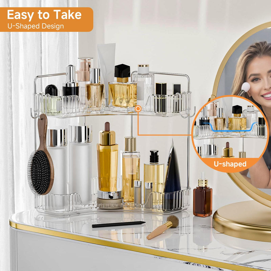 2 Bathroom Counter Organizer Countertop,Plastic Bathroom Counter Organizer, Vanity Tray Sink Shelf with Hooks, for Ma... - Image 3