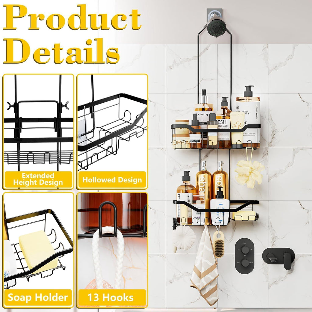 VANCORE Shower Caddy over Shower Head – Adjustable Hanging Organizer with Hooks for Shampoo, Soap, and Razor Holder - Image 6