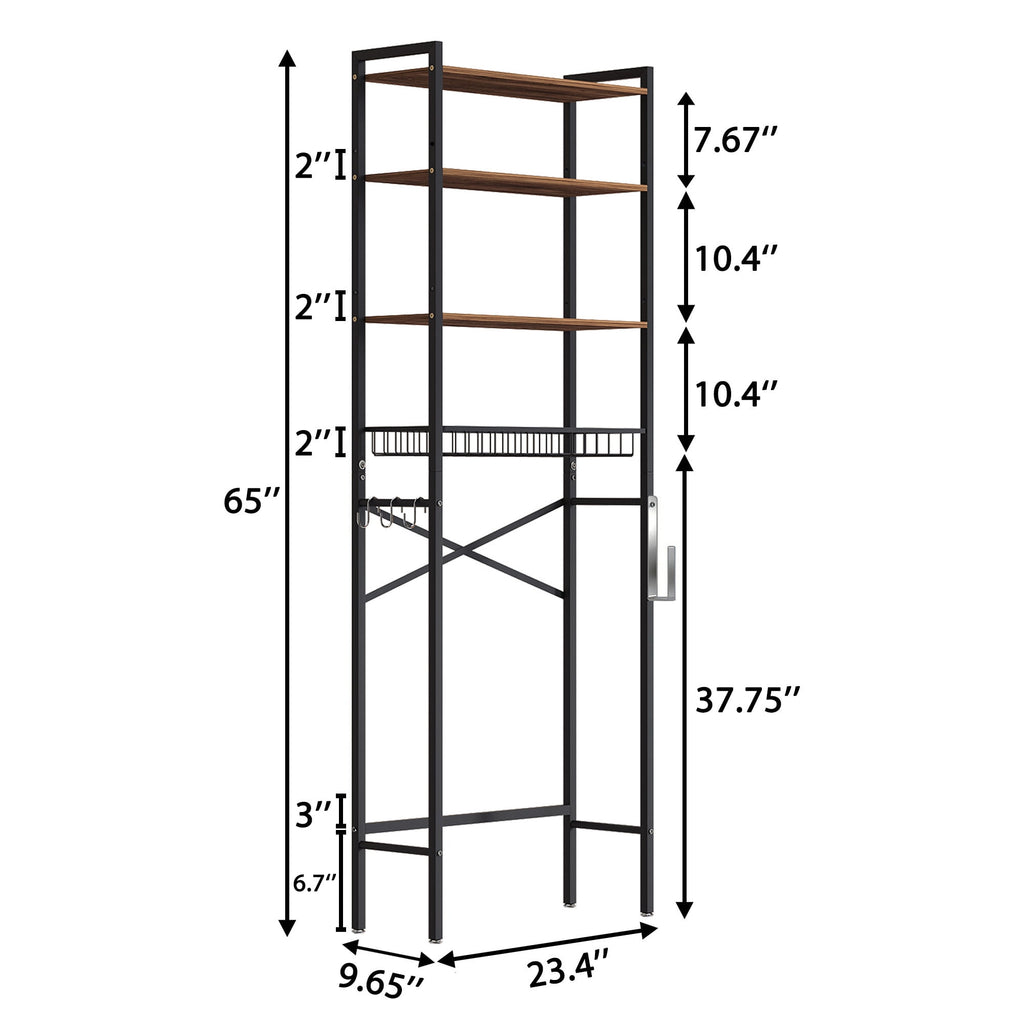 GARITIN Over The Toilet Storage Shelf, 4-Tier Bathroom Organizer with Hooks & Toilet Paper Holder, Over Toilet Storage Rack for Small Bathro - Image 2