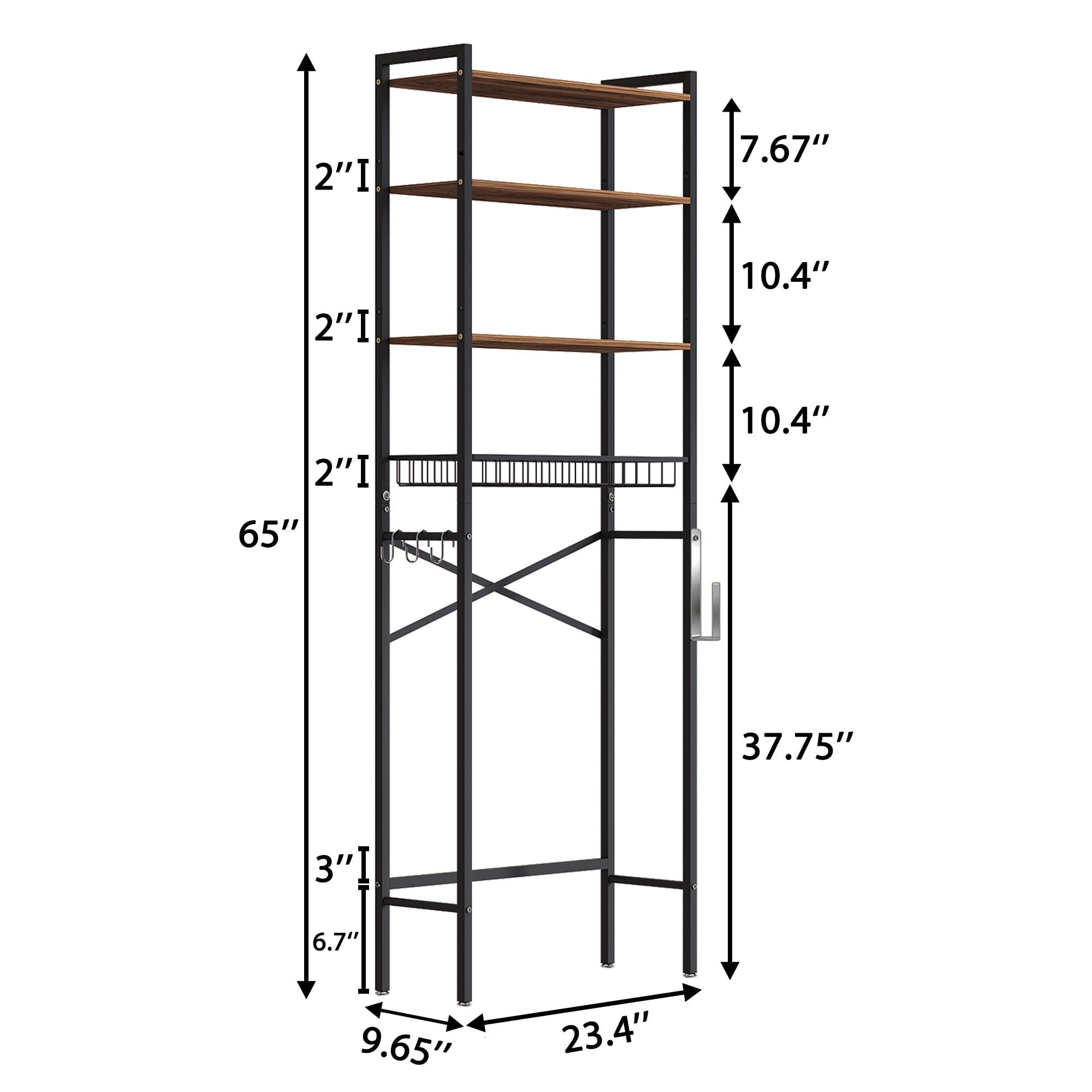 GARITIN Over The Toilet Storage Shelf, 4-Tier Bathroom Organizer with Hooks & Toilet Paper Holder, Over Toilet Storage Rack for Small Bathro - Image 2