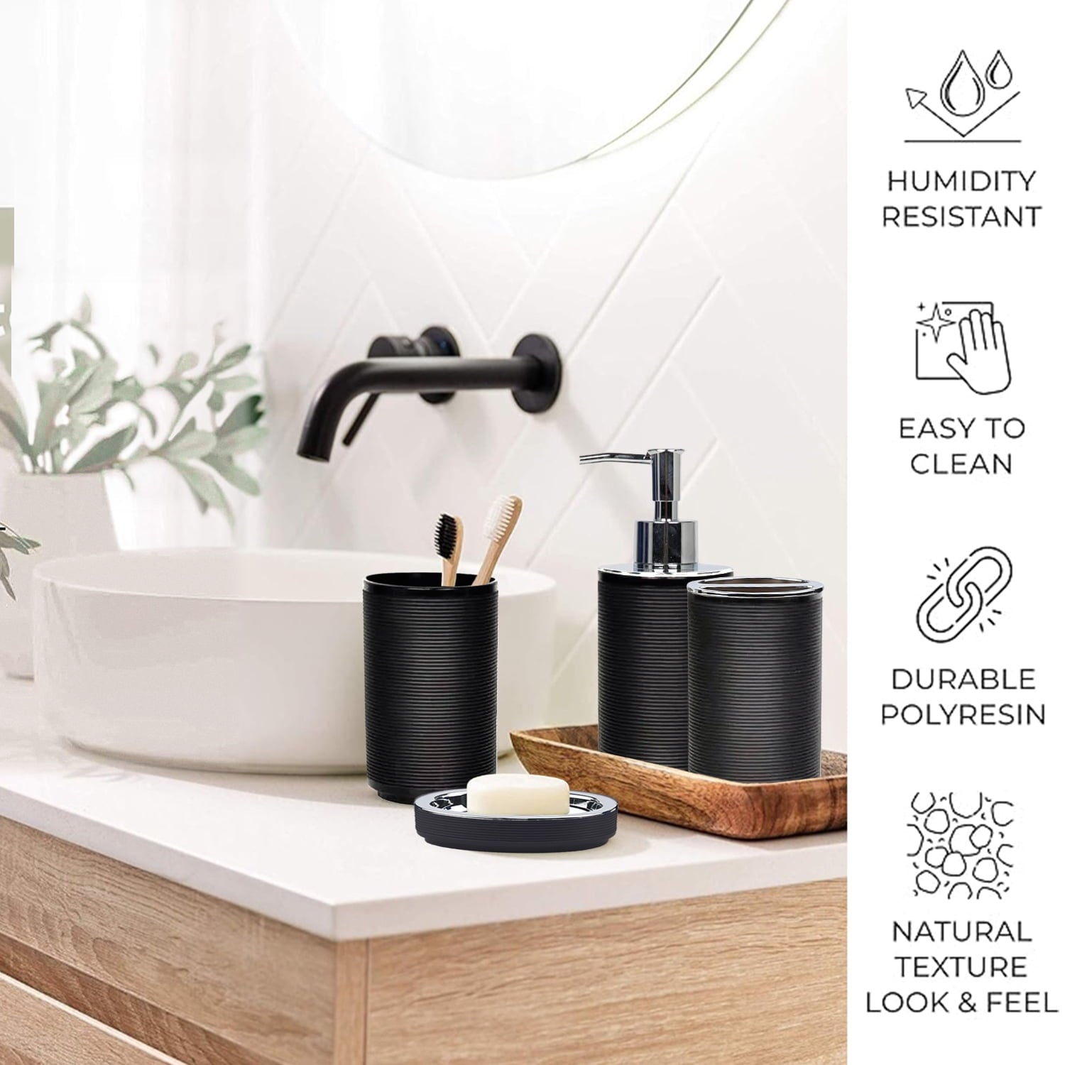 Bathroom Accessories Set 6 Pcs Bathroom Set Ensemble Complete Soap Dispenser Toothbrush Holder Tumbler Soap Dish Toil... - Image 5