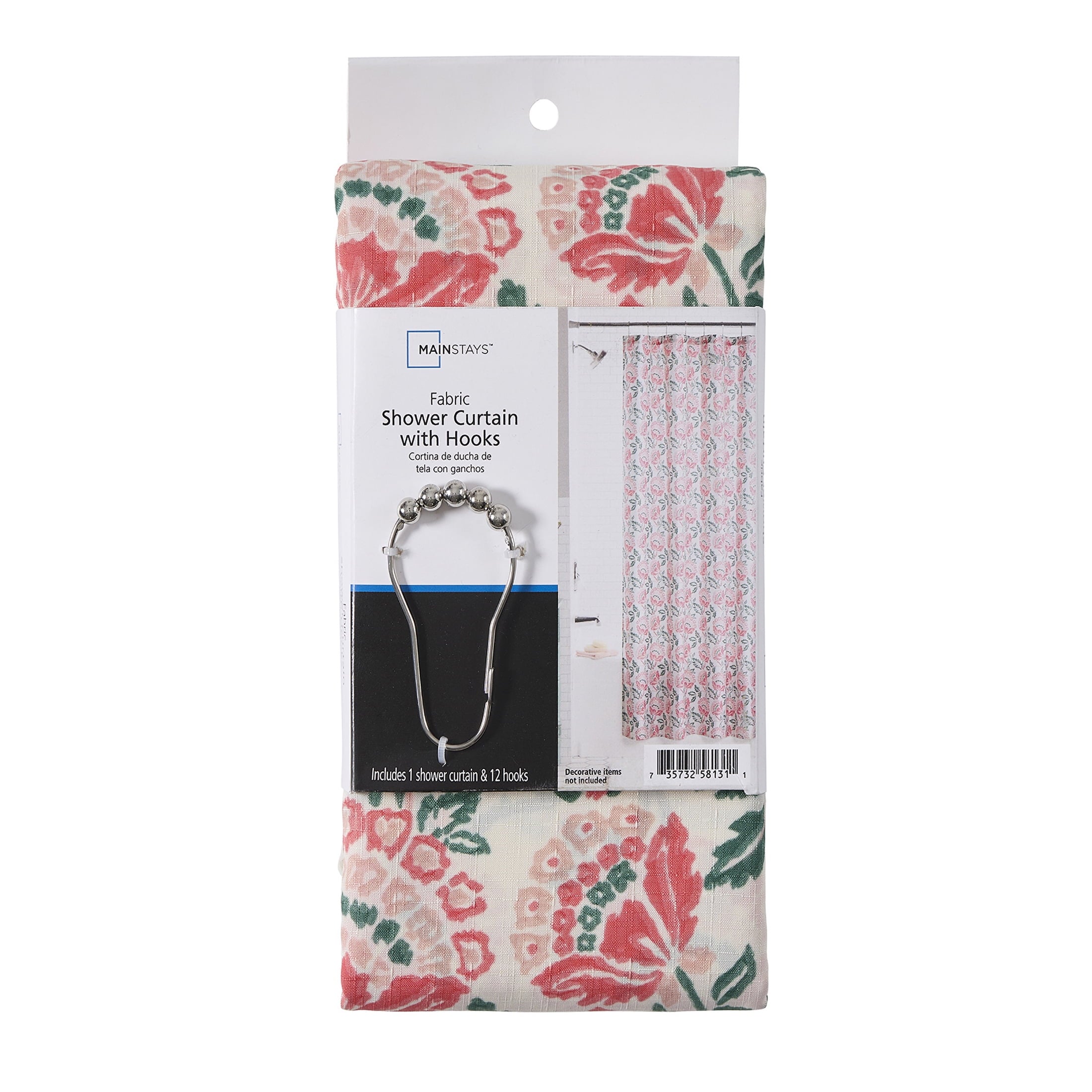 13 Piece Shower Curtain and Hook Set, 72 x 72, Coral - Image 6