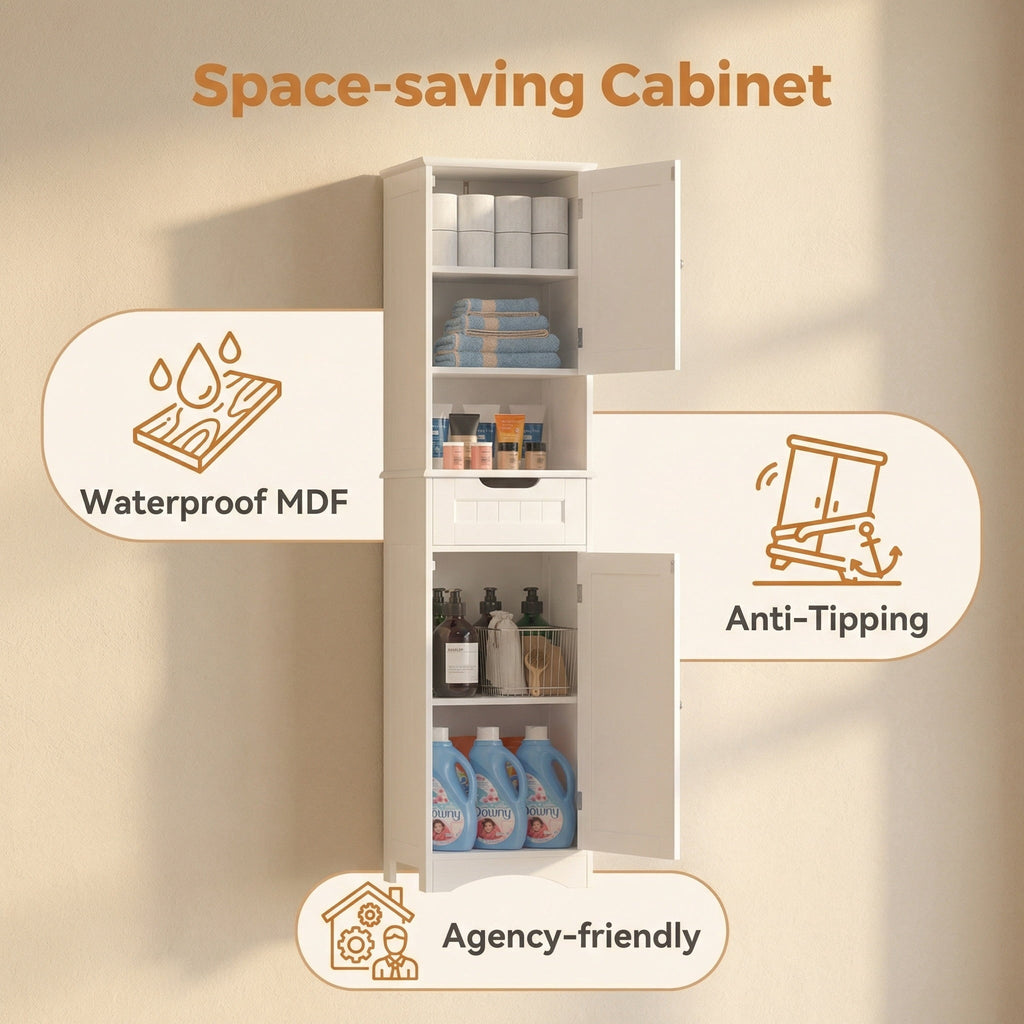 67" Narrow Bathroom Storage Cabinet, Freestanding Anti-Tipping Adjustable Shelf for Small Space | Bathroom | Kitchen,... - Image 3