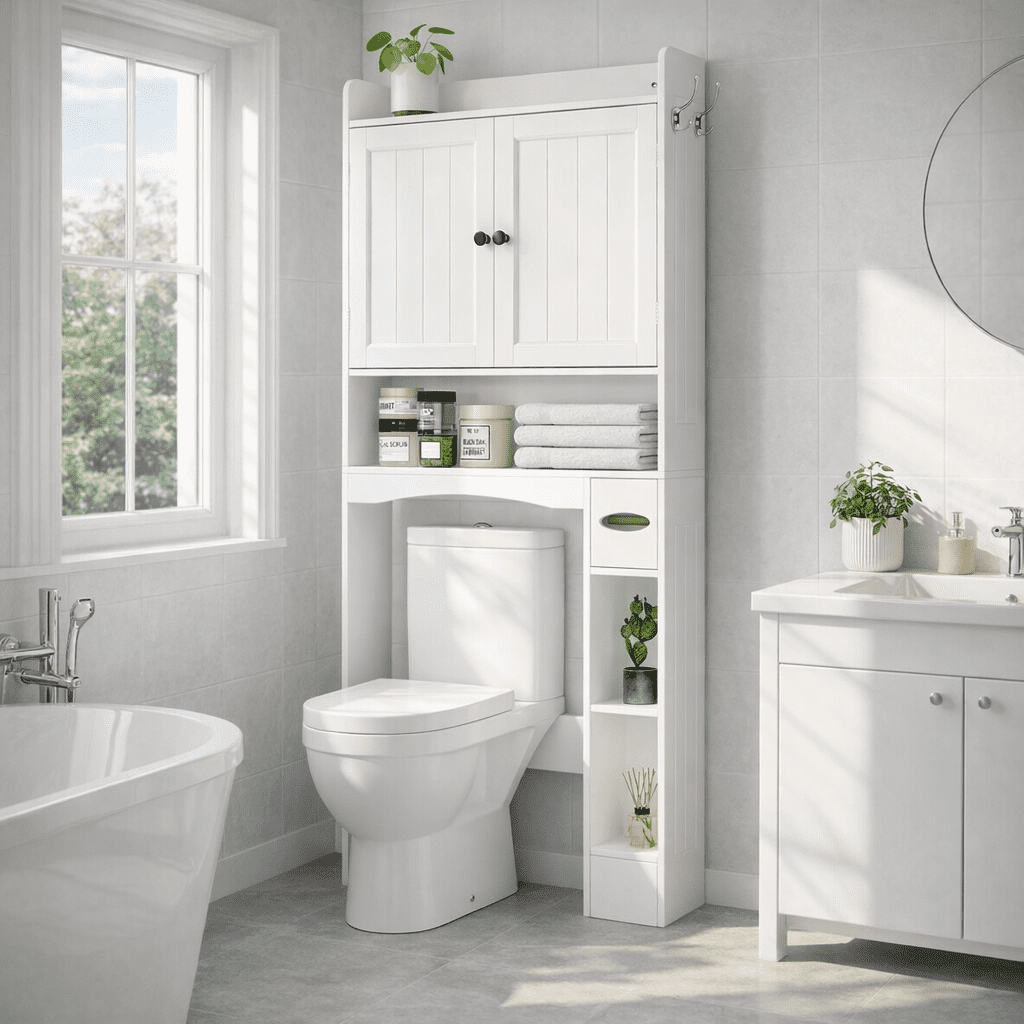 Aiho 70.3" Tall Over the Toilet Storage Cabinet, Bathroom Organizer Above Toilet with Adjustable Shelves & 2 Side Hooks, Space Saver for Bat - Image 6