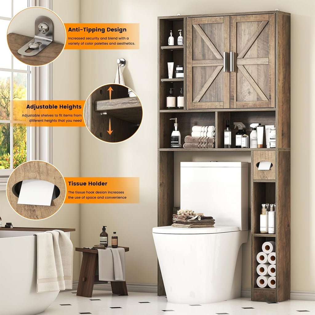 The Toilet Storage Cabinet, Farmhouse Storage Cabinet Toilet with 2 Barn Doors & Toilet Paper Holder Stand,Home Space... - Image 2
