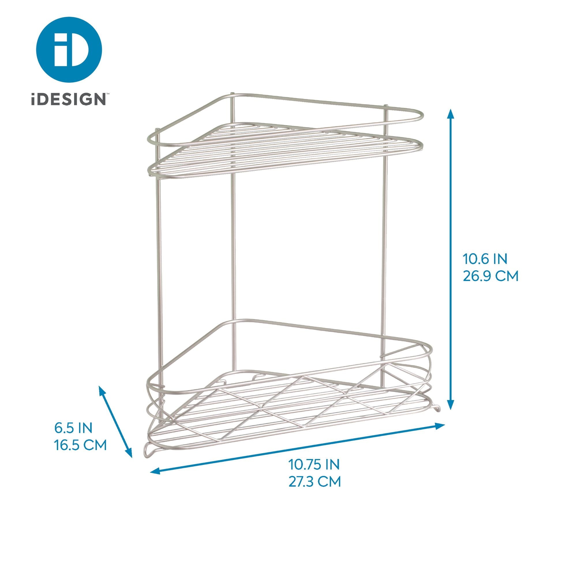 Steel Corner Bathtub Shower Storage Shelf, 10.75" x 6.5" x 10.6", Satin - Image 2