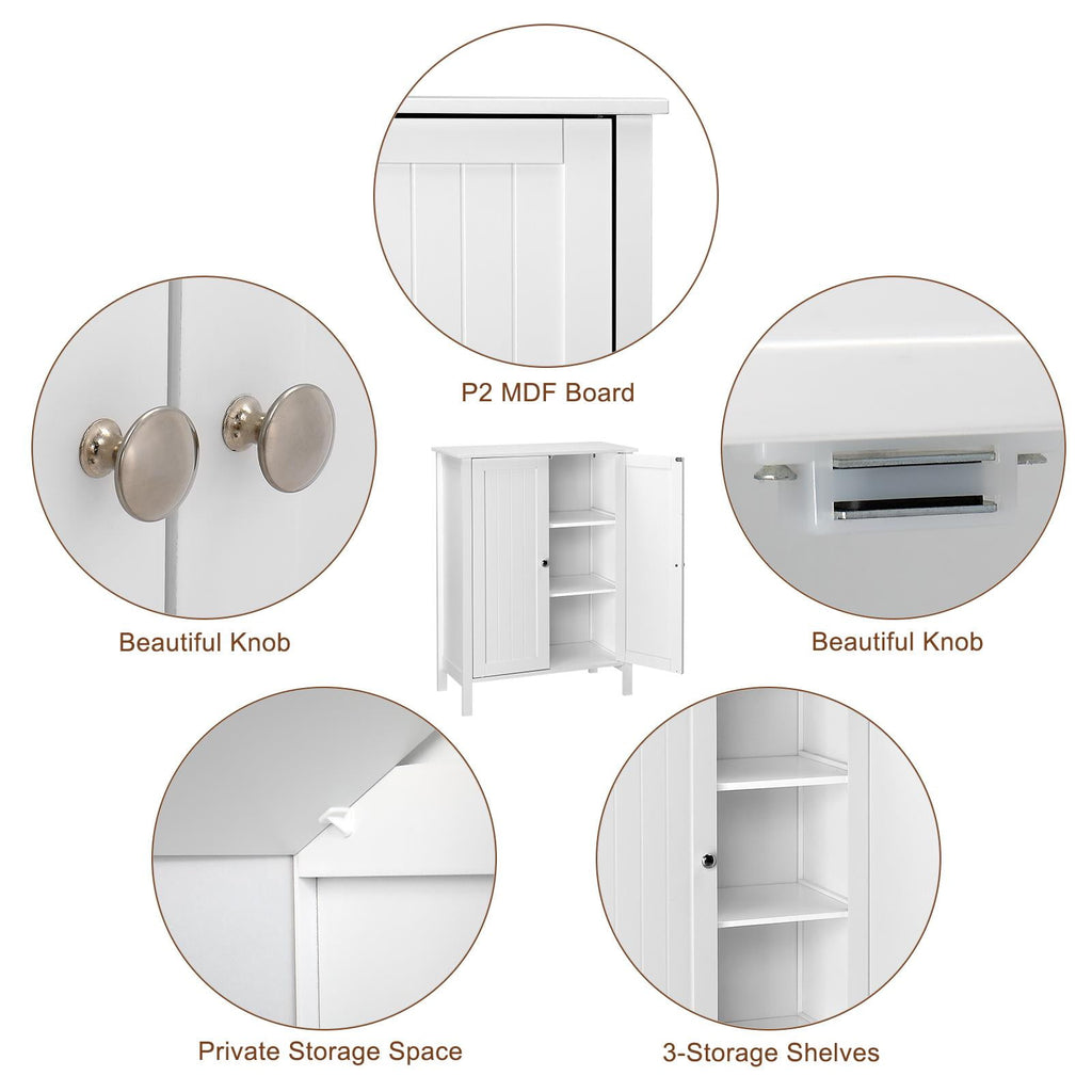 Zimtown Freestanding Bathroom Cabinet, Wooden Storage Cupboard with Double Doors, White Finish - Image 4