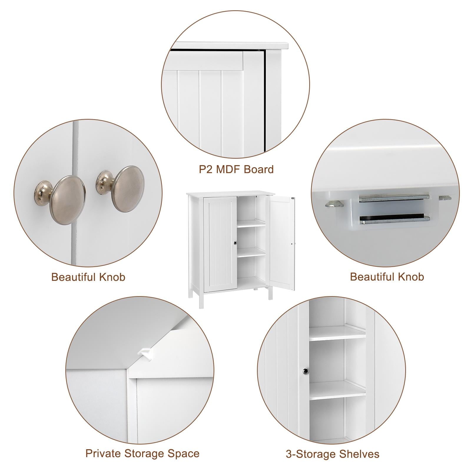 Zimtown Freestanding Bathroom Cabinet, Wooden Storage Cupboard with Double Doors, White Finish - Image 4
