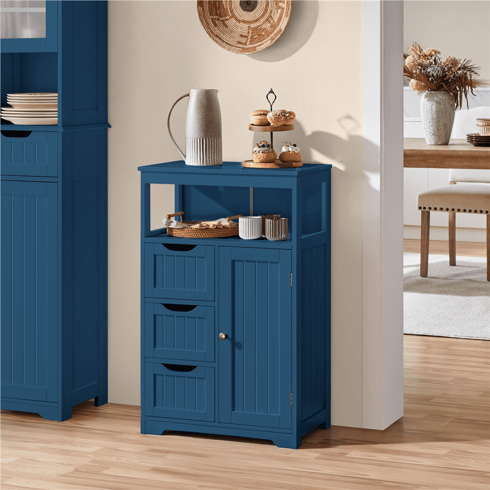 Topeakmart Wooden Floor Cabinet w/ Multi-Tiers & 3 Drawers, Navy Blue - Image 3