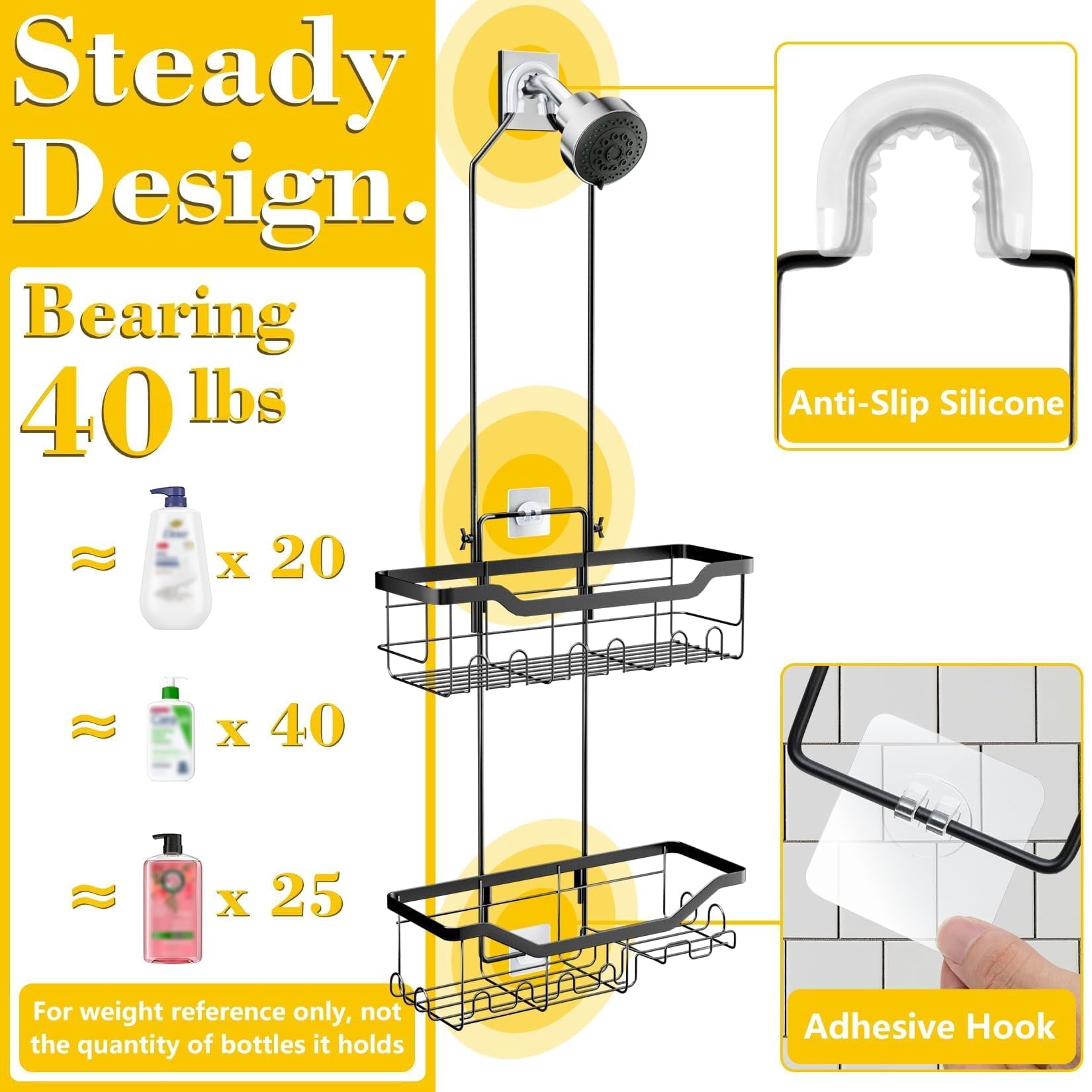 VANCORE Shower Caddy over Shower Head – Adjustable Hanging Organizer with Hooks for Shampoo, Soap, and Razor Holder - Image 5