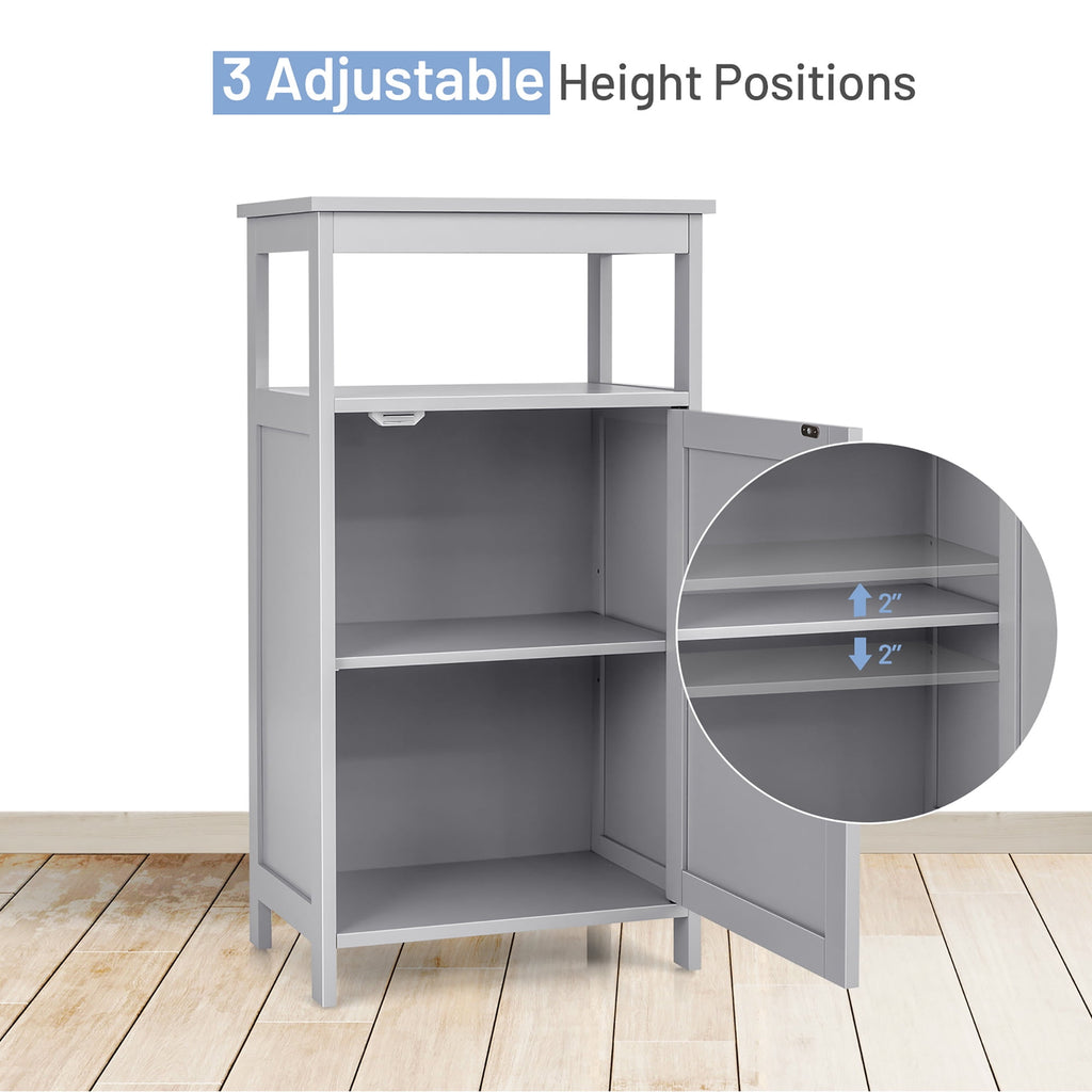Costway Bathroom Cabinet Wooden Floor Multifunction Storage Rack Organizer Stand Grey - Image 5
