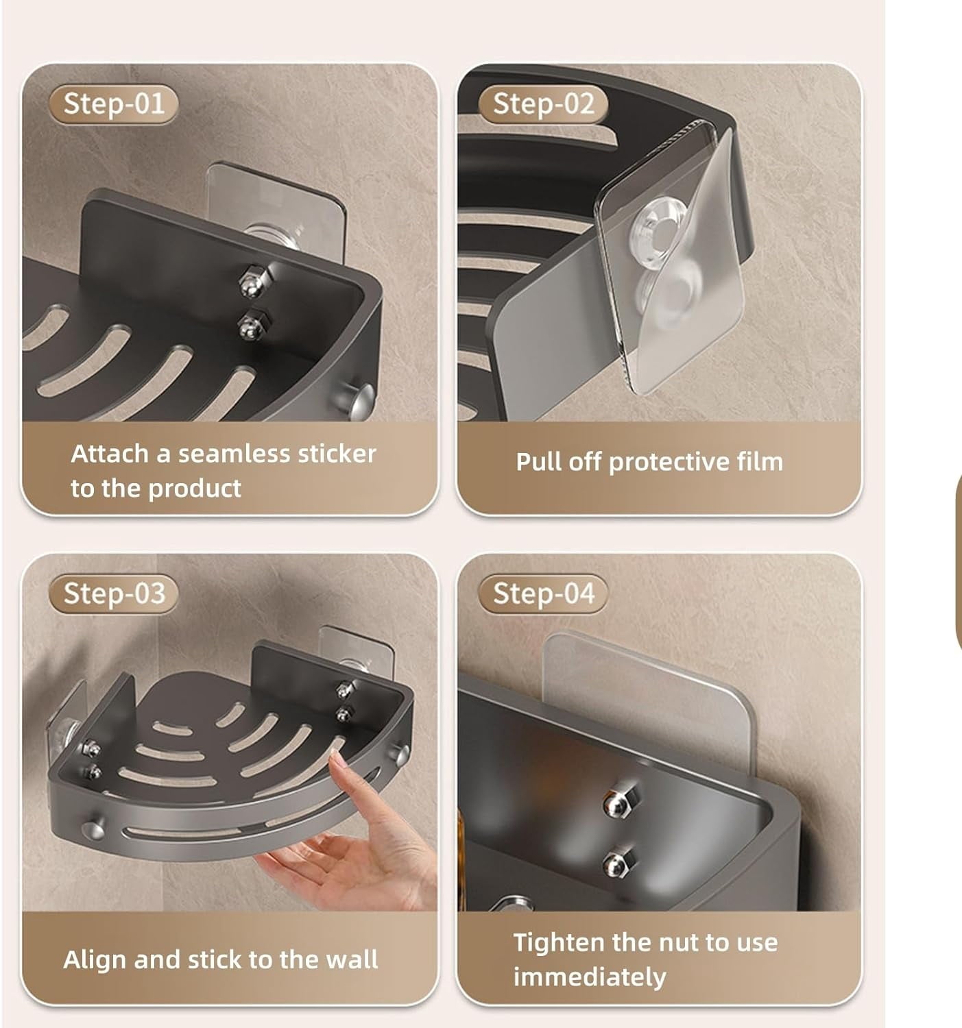 3-Tier Shower Corner Shelf, Adhesive and Screw Mount Bathroom Corner Shower Caddy Organizer, PP Material Hooks Space-... - Image 4