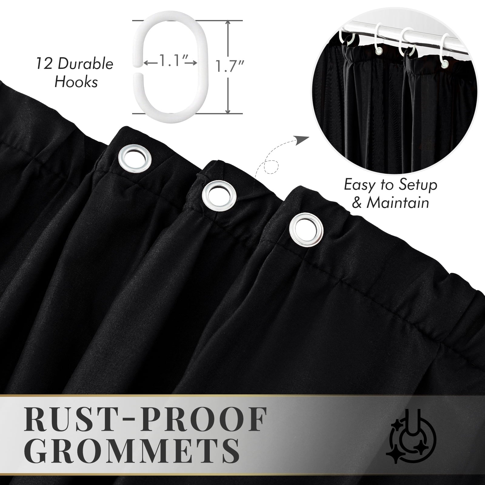 Curtain,Black Tiered Fabric Bathroom Curtain for Farmhouse Decor,72 x 72 Inch - Image 4