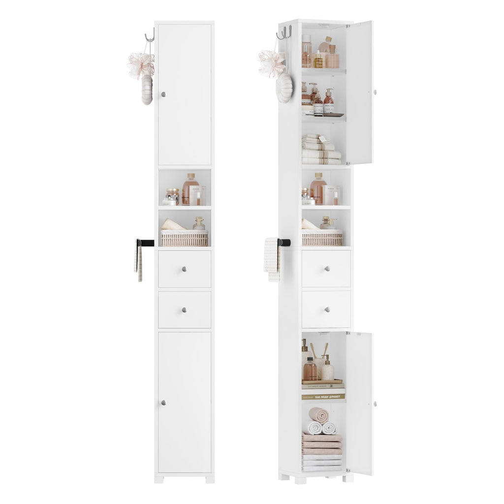 Homfa 71" Tall Bathroom Storage Cabinet with Adjustable Shelves, 2 Doors & Drawers Bathroom Storage Tower with Hooks & Paper Towel Holder, F - Image 6