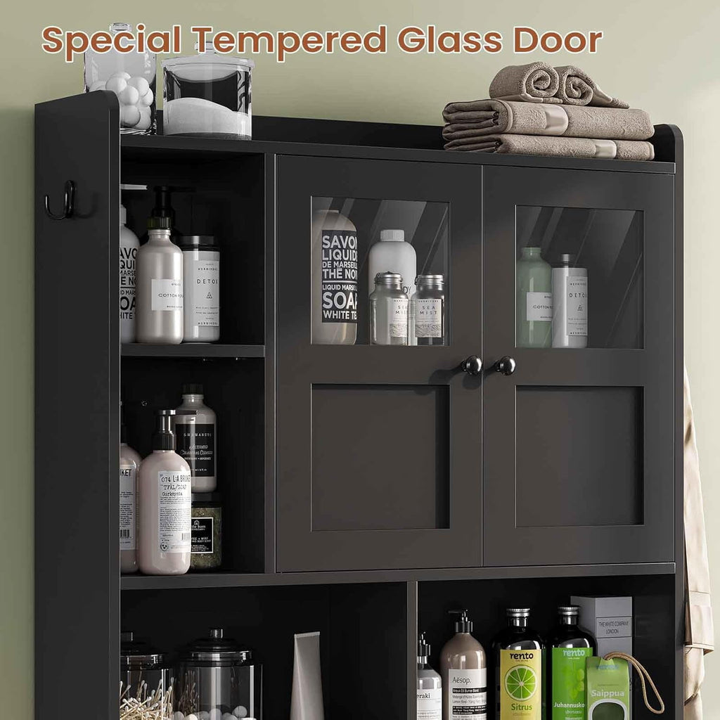 The Toilet Storage Cabinet with 3 Doors, Farmhouse Space Saver for Bathroom Organizer with Paper Holder, 10 Shelves a... - Image 6