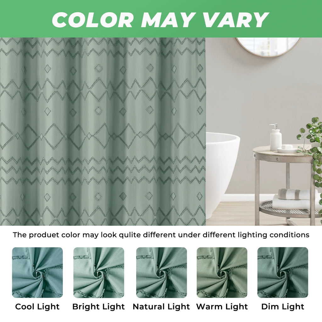 Seasonwood Boho Fabric Shower Curtain Green Striped Polyester Bathroom Shower Curtains with 12 pcs Hooks,72" x 72" - Image 6