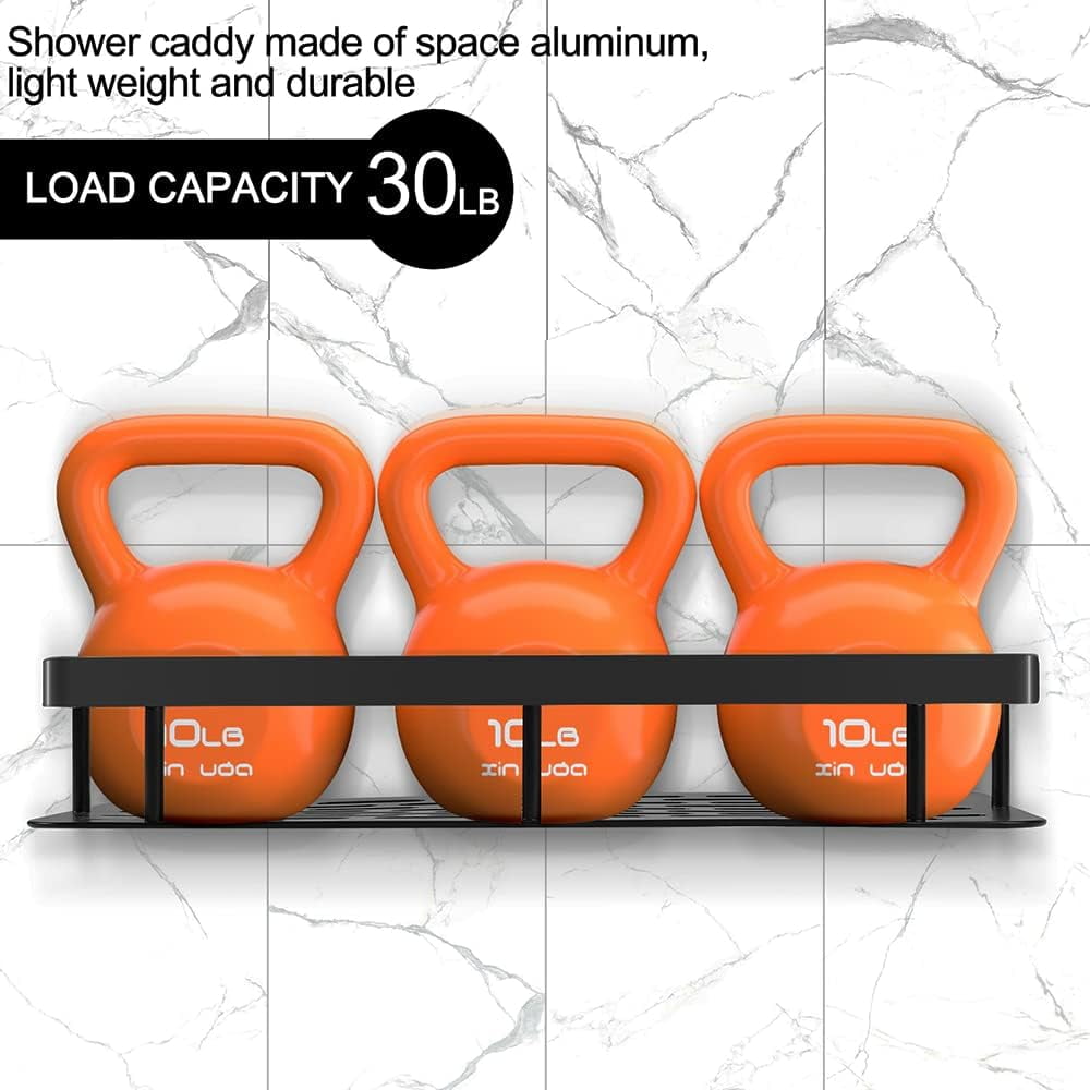 2 Pack Adhesive Shower Caddy Bathroom Shower Shelves with 4 Hooks, Space Aluminum Shower Organizer - Rustproof Waterp... - Image 2