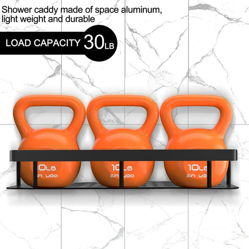 2 Pack Adhesive Shower Caddy Bathroom Shower Shelves with 4 Hooks, Space Aluminum Shower Organizer - Rustproof Waterp... - Image 2