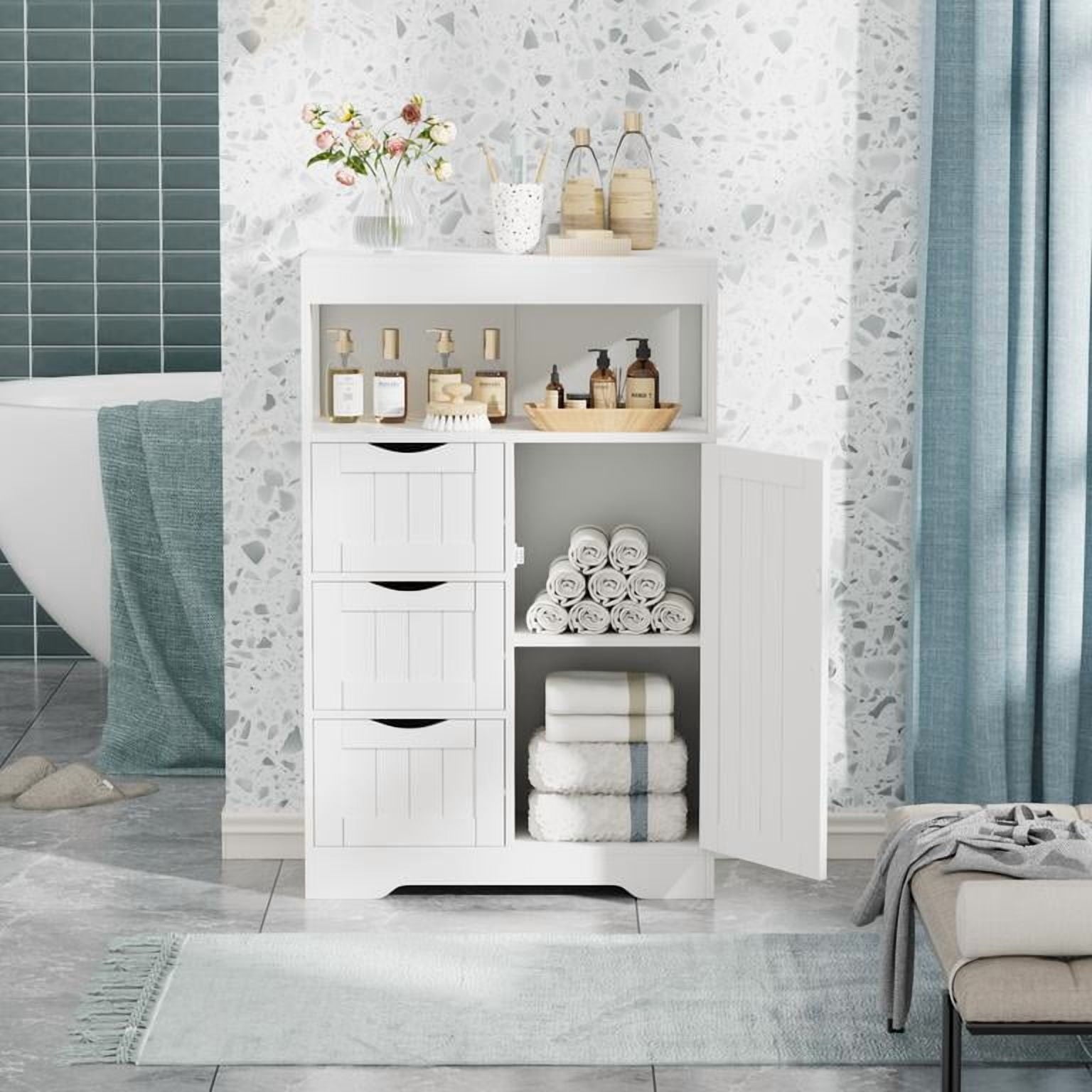 Lacoo Bathroom Cabinet Wooden Storage Organizer with 1 Door, 3 Drawers & Adjustable Shelf Storage Cabinet for Kitchen Living Room Bathroom, - Image 4