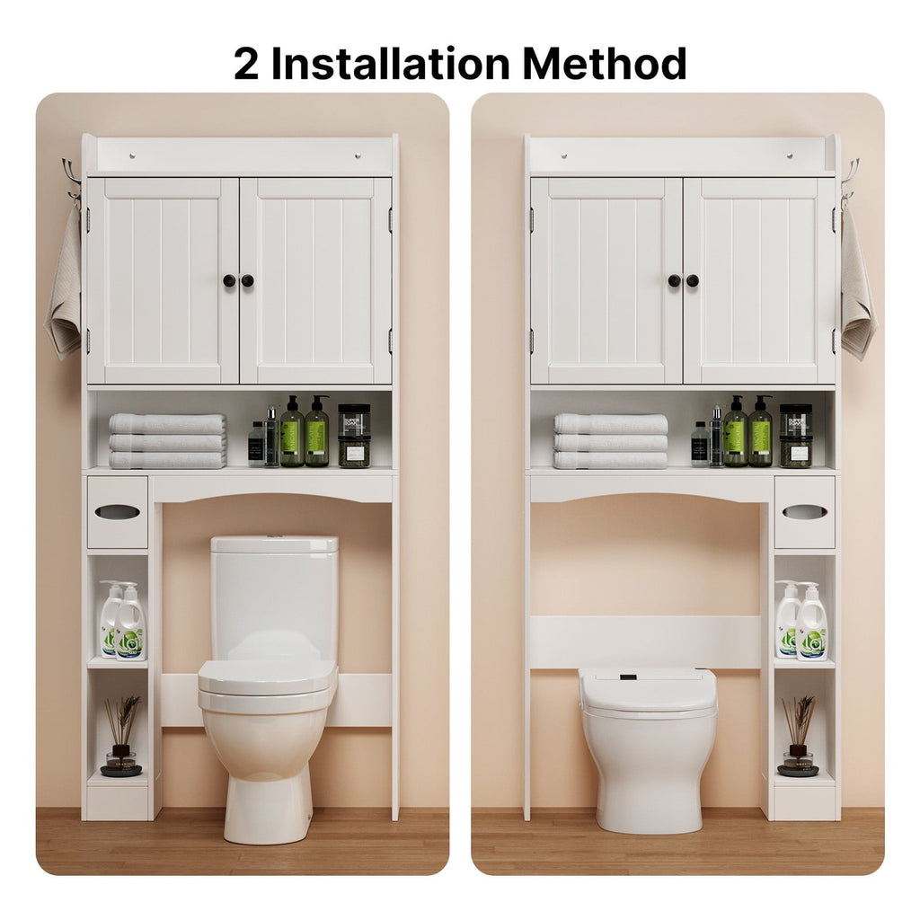 Noelse  Over the Toilet Storage Cabinet, Over Toilet Bathroom Organizer with 2 Doors, Adjustable Shelves, Toilet Paper Holder, 2 Side Hooks, - Image 4