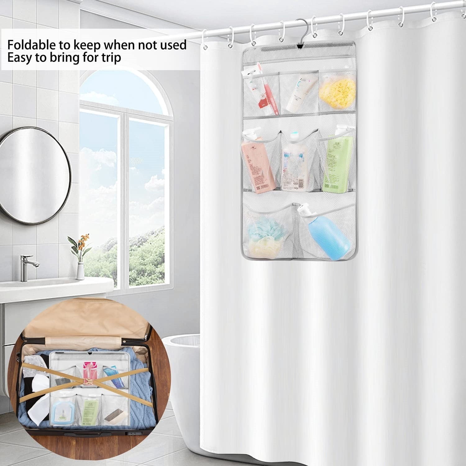 for Shower with Hook, Quick Dry Hanging Shower Caddy College, Storage with 8 Pockets and Rotating Hook for College Do... - Image 6