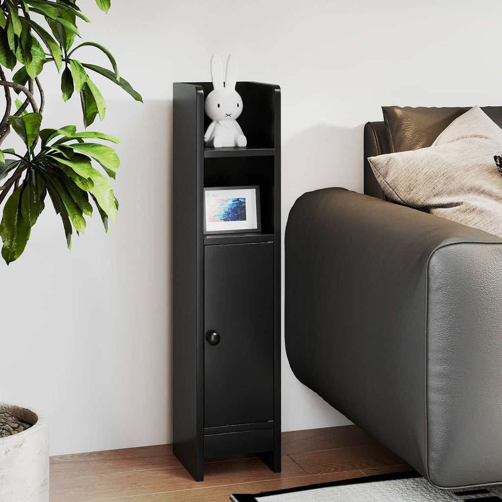 Bathroom Storage Cabinet with Adjustable Shelf 1 Door & 2 Open Shelves Living Room Black - Image 5
