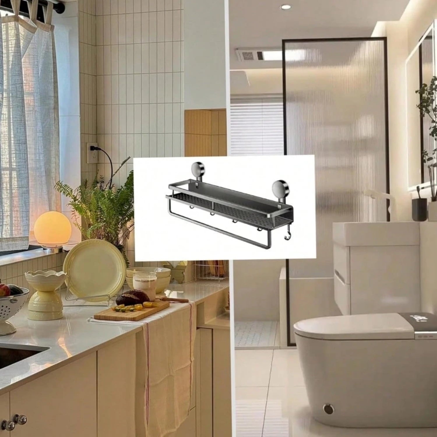 Shower Caddy Suction Cup Large Capacity Wall-Mounted Shower Shelves with Hooks, Rustproof & Fast Draining Heavy Duty Bathroom Shelves for Ki - Image 6