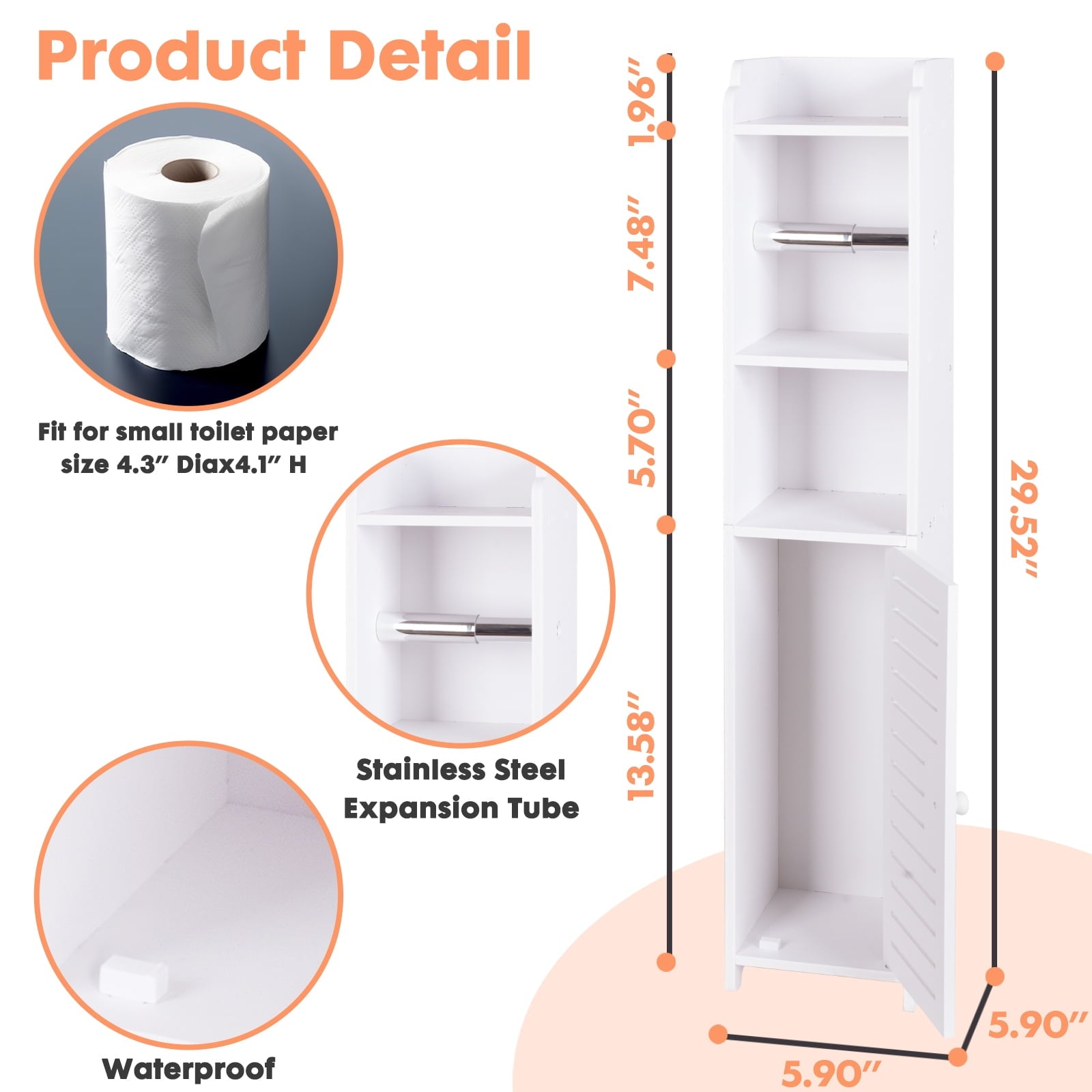 Bathroom Storage Cabinet with Doors and Shelves, Freestanding Toilet Paper Holders Stand Storage Cabinet Organizer Sh... - Image 3