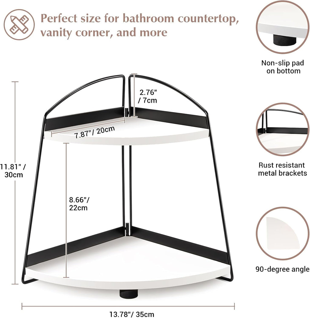 Puricon 2-Tier Wood Countertop Organizer Bathroom Sink Corner Shelf -White - Image 2