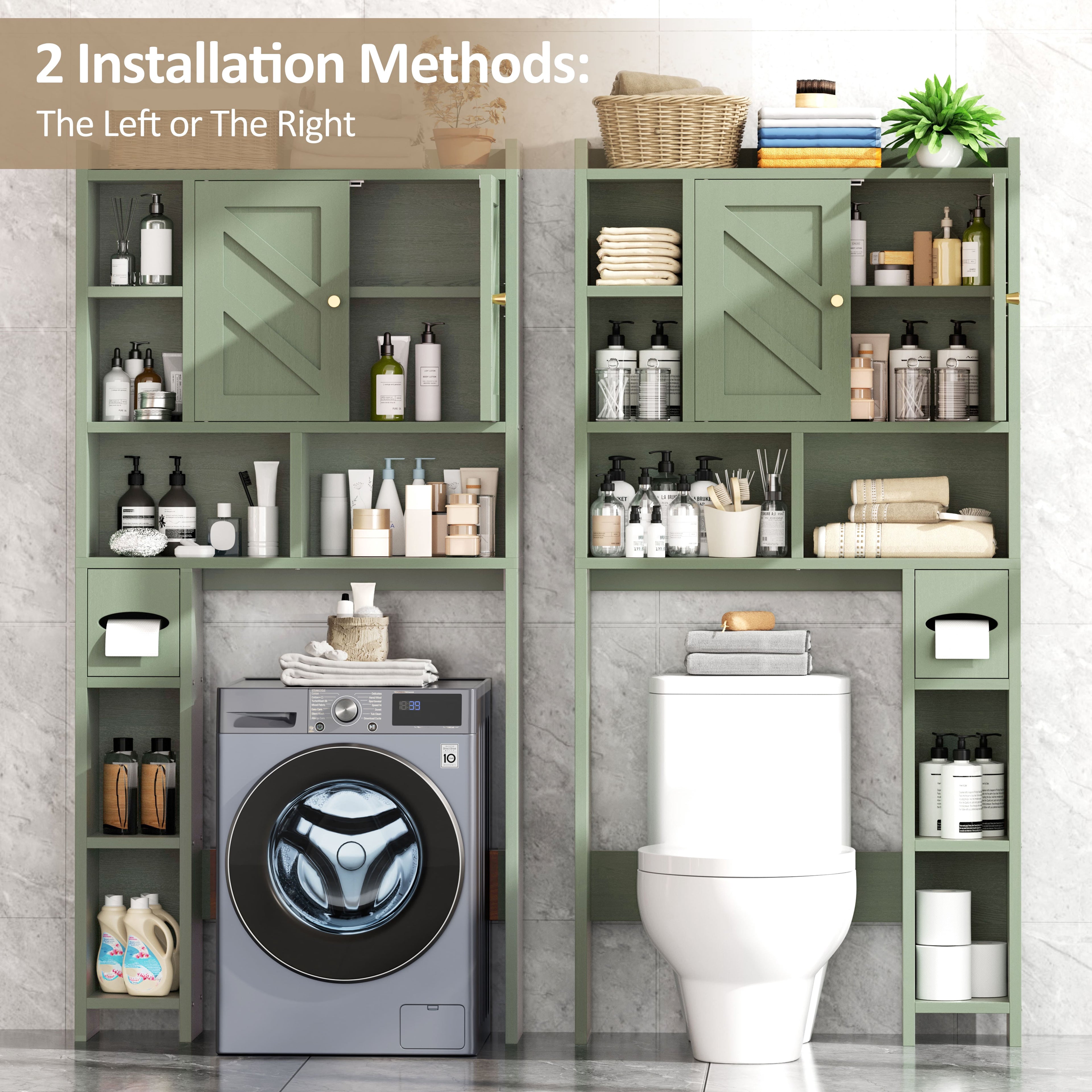 Walsunny Over the Toilet Storage Cabinets with Doors Side Shelves Toilet Paper Holder Stand Organizer Shelf Rack Space Saver above behind To - Image 6