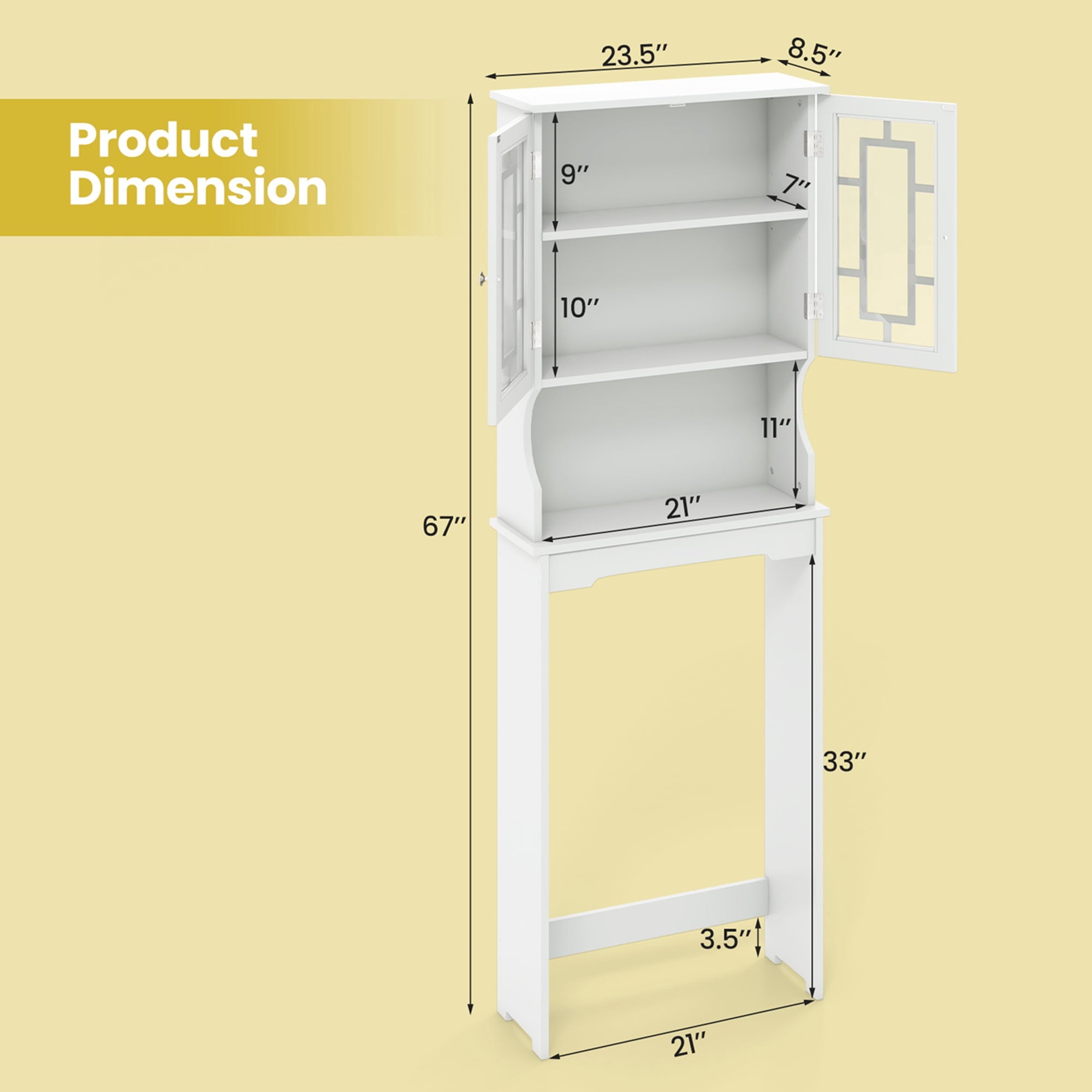 the Toilet Storage Bathroom Spacesaver Cabinet Tower Organizer Shelf & Doors White - Image 4
